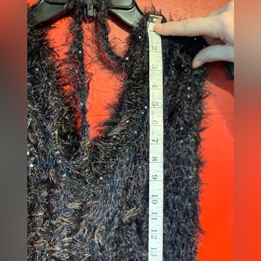 Vintage Forla Paris Design Women’s Fuzzy Sequin Tank Size S Vegan Fur Top Dress - Picture 5 of 12